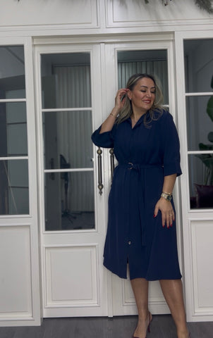 A02311 lacivert premium gömlek elbise