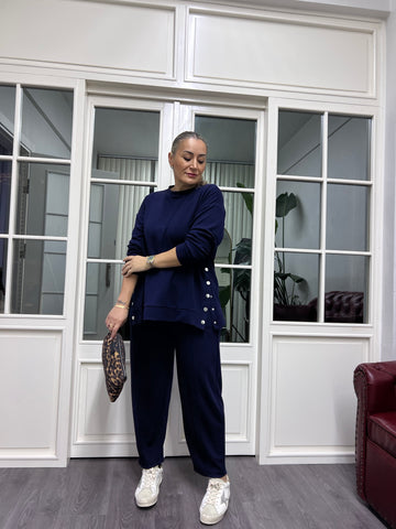 A02184 lacivert çıtçıtlı modal kumaş eşofman takımı