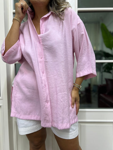 A02071 crep kumaş pembe gömlek