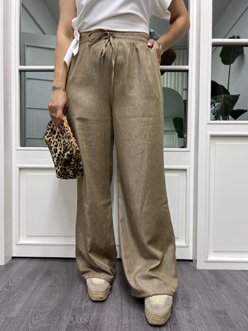 A01929 bej rengi beli lastikli bol pantolon