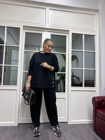 A02182 siyah çıtçıtlı modal kumaş eşofman takımı