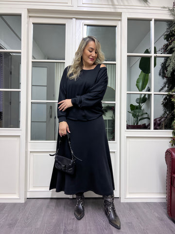 A02238 siyah bluz elbise takım