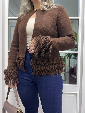 A02140 püsküllü triko standart beden hırka