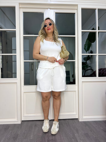 A02496 white modal fabric shorts set