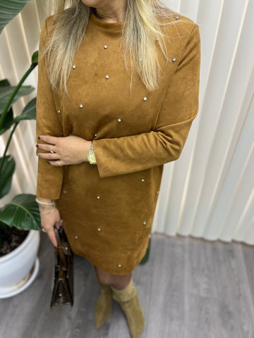 A01649 nubuk taşlı nubuk elbise