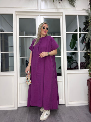 A02452 mürdüm rengi owersize omuzu fermuarlı elbise