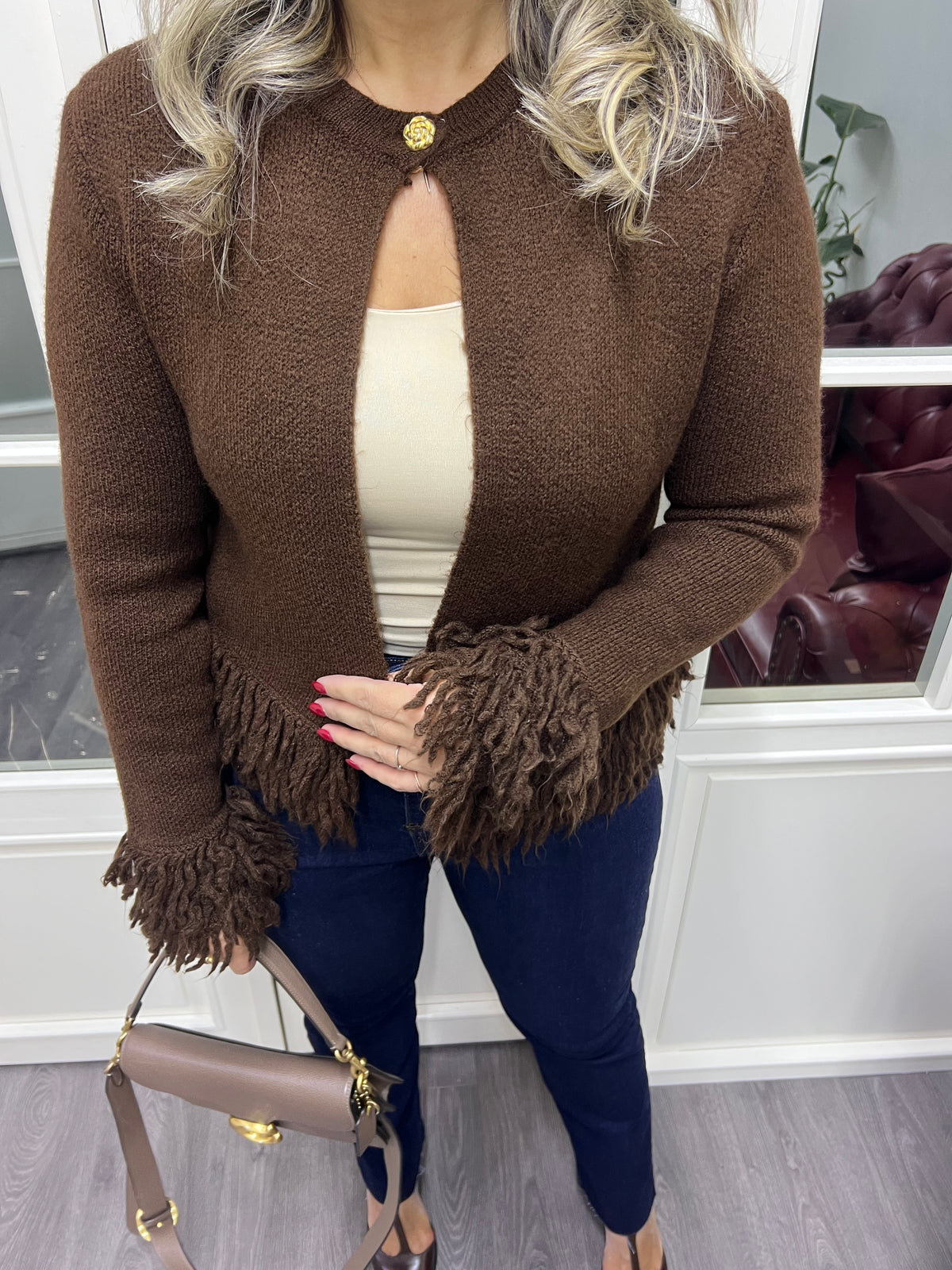 A02140 püsküllü triko standart beden hırka