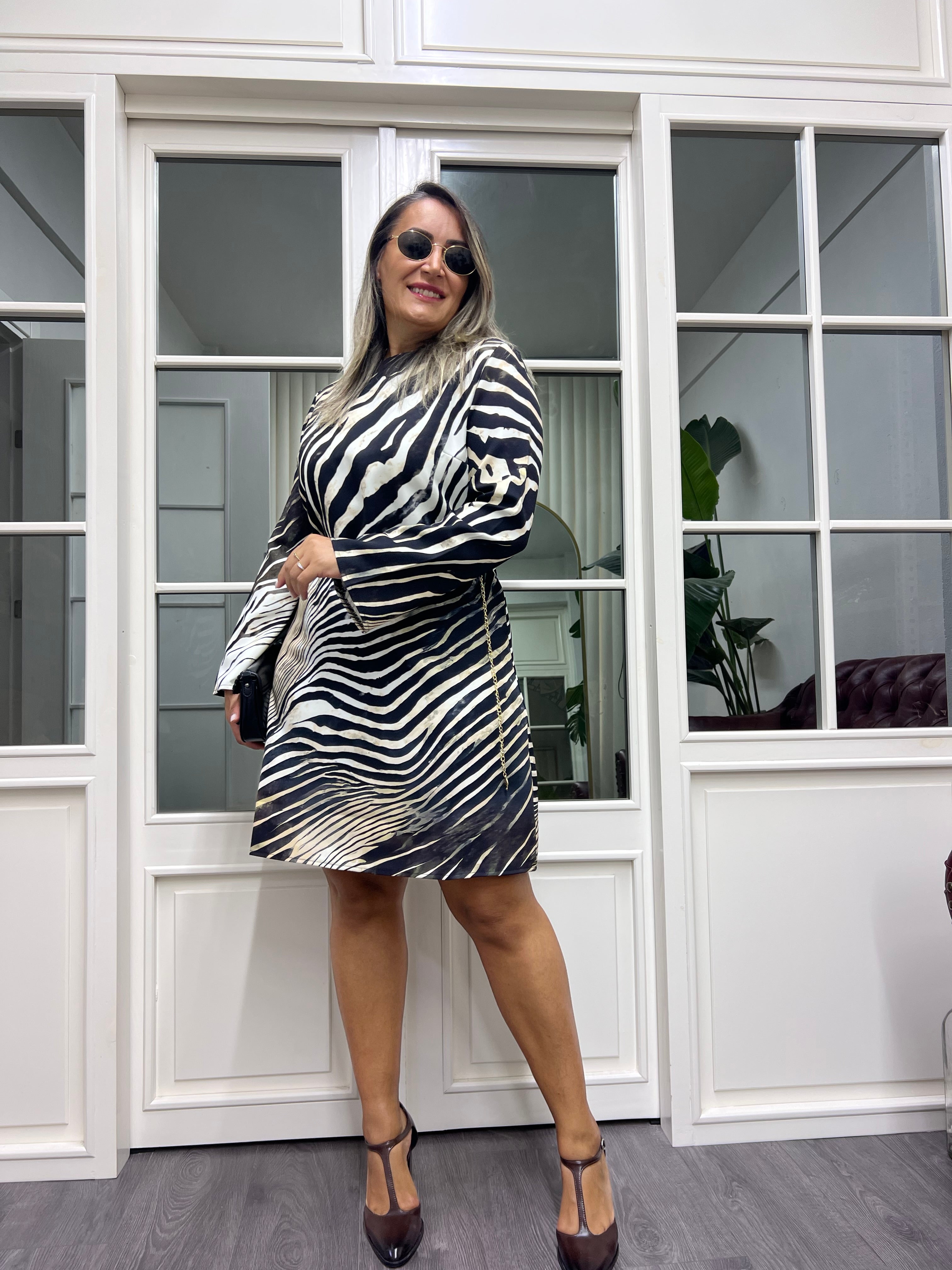 A02064 zebra desen dokuma elbise