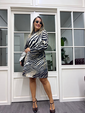 A02064 zebra desen dokuma elbise
