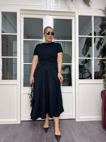 A02489 Likralı modal kumaş kısa kollu maxi elbise
