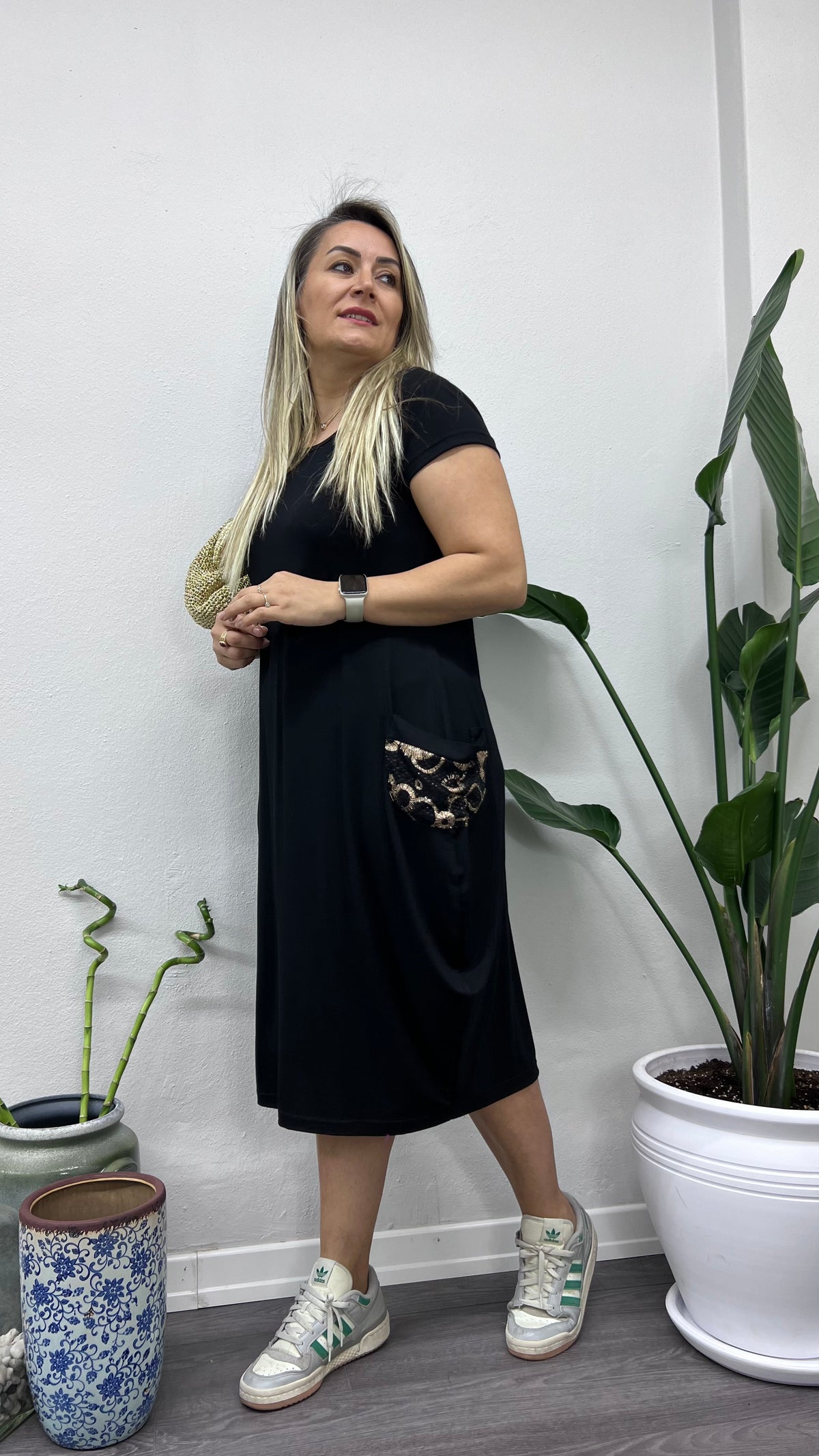 A082 siyah şalvar model bakır cepli