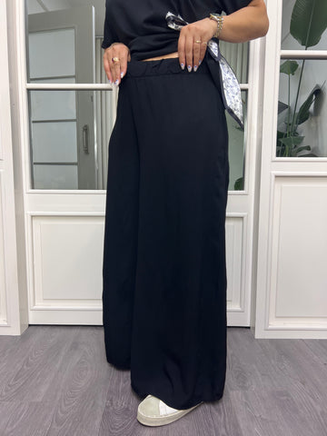 A02610 siyah beli lastikli viskon bol kesim pantolon