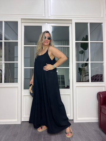 A02627 askılı maxi boy bol kesim elbise