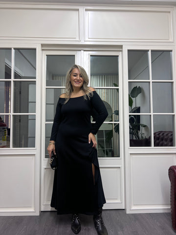 A02172 siyah modal kumaş madonna elbise