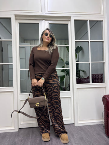 A02096 zebra desen beli lastikli pantolon