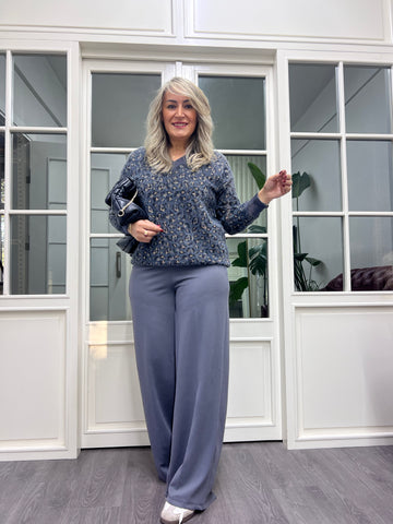 A02142 gri leopar standart beden kazak