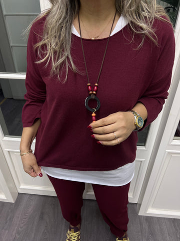 A02170 bordo standart beden triko set