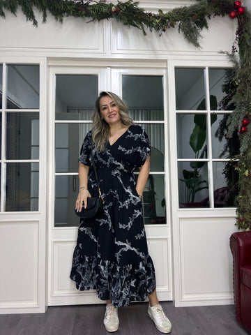 A02366 ön arka v beli lastikli viskon elbise