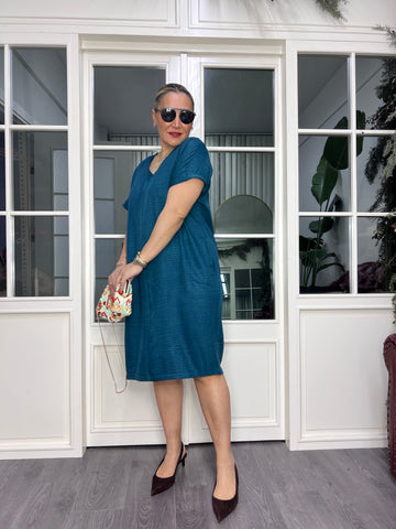 A02483 petrol blue ayrobin dress with pockets