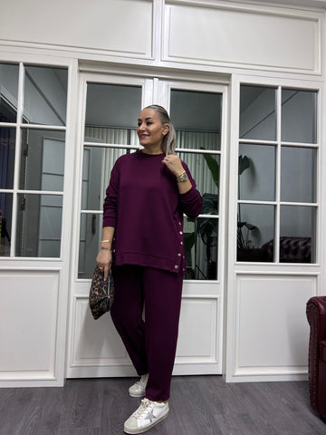 A02185 bordo çıtçıtlı modal kumaş eşofman takımı