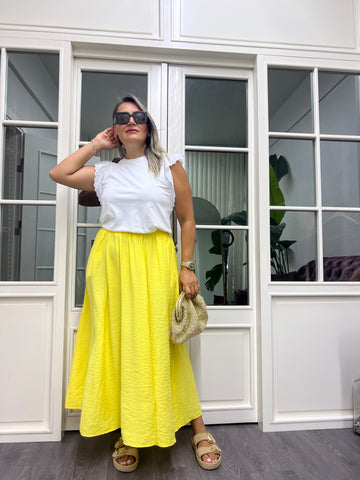 A02037 sarı beli lastikli etek