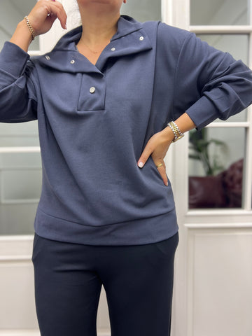 A02085 Antrasit yaka çıtçıtlı sweat