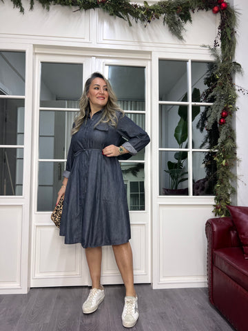 A02330 antrasit beli bağcıklı tensel elbise