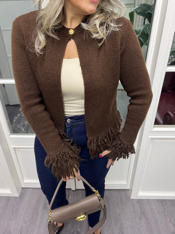 A02140 püsküllü triko standart beden hırka