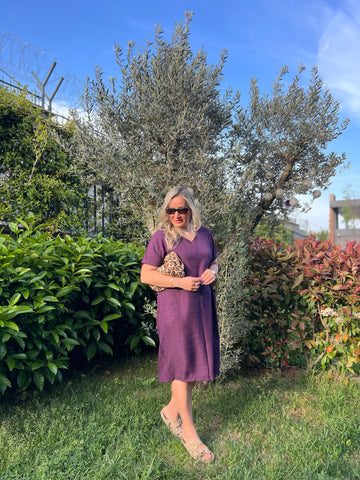 A02476 purple V-neck ayrobin with necklace