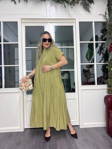 A02381 yakalı düğmeli owersize maxi elbise