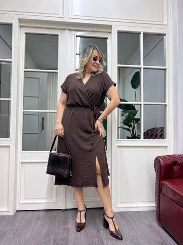 A01832 kruvaze beli lastikli beli bağlamalı ayrobin elbise