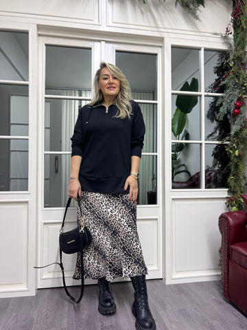 A02216 leopar crep saten etek