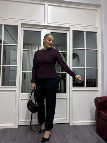 A02187 bordo likralı bluz