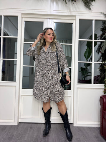 A02335 leopar desen viskon gömlek elbise
