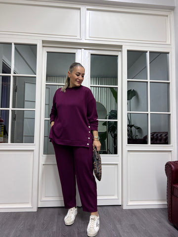 A02185 bordo çıtçıtlı modal kumaş eşofman takımı