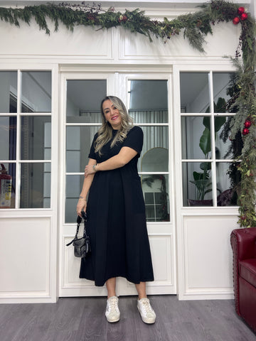 A02371 likralı cepli midi boy elbise