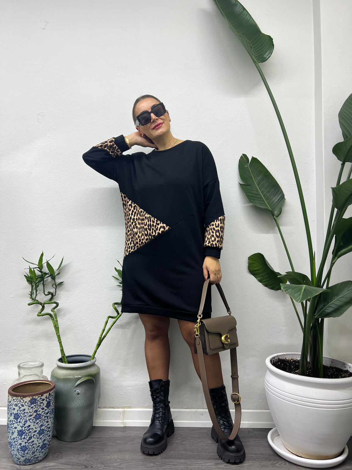 A01644 leoparlı sweat elbise likra kumaş