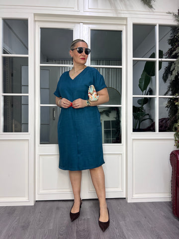 A02483 petrol blue ayrobin dress with pockets