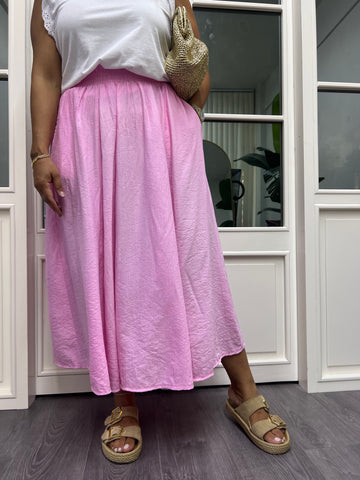 A02038 beli lastikli pembe crep etek