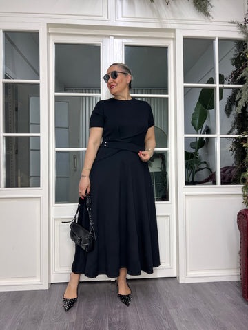 A02489 Likralı modal kumaş kısa kollu maxi elbise