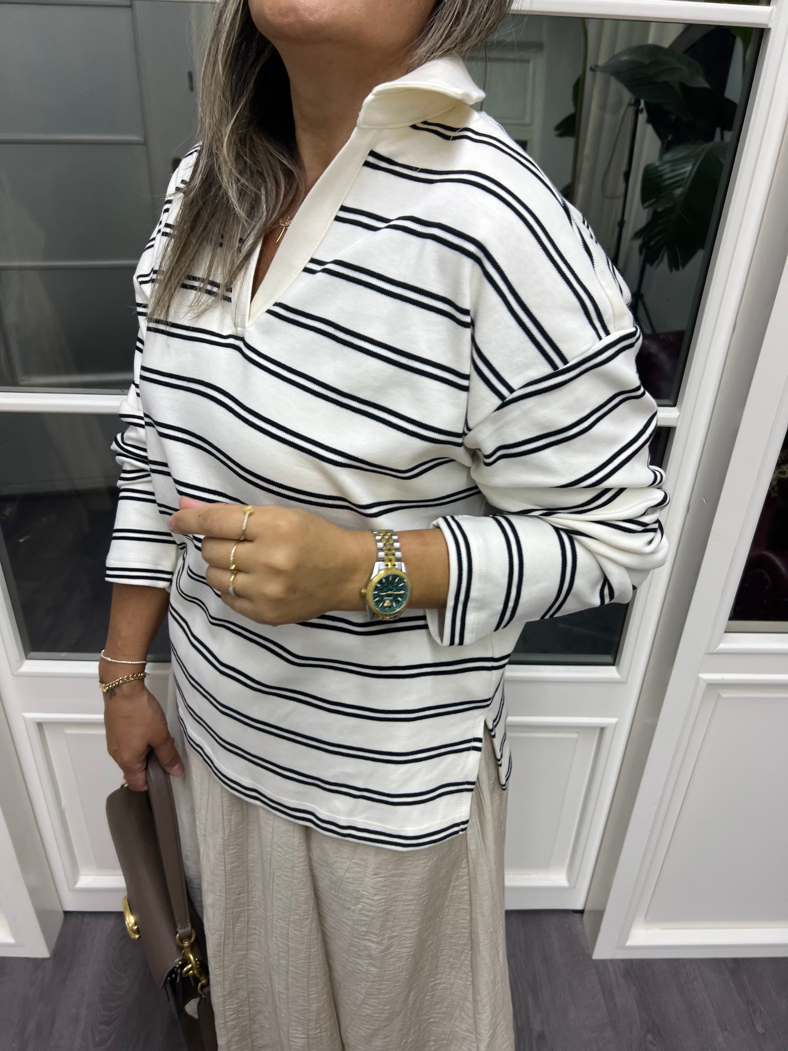 A02058 çizgili siyah beyaz sweat