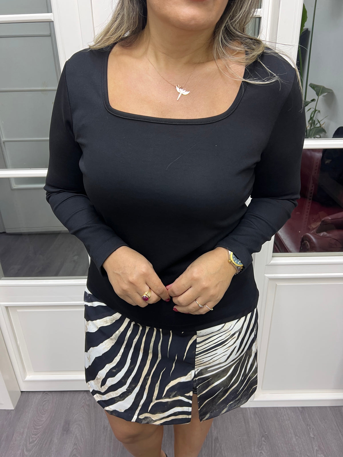 A02097 kare yaka modal likralı bluz