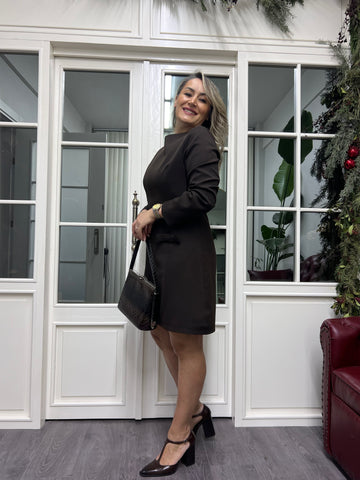 A02258 acı kahve fiyonklu elbise