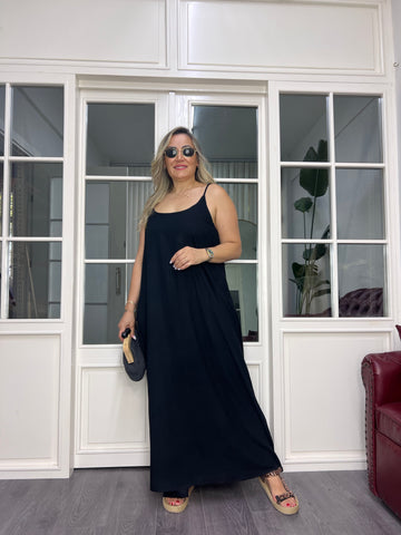 A02627 askılı maxi boy bol kesim elbise