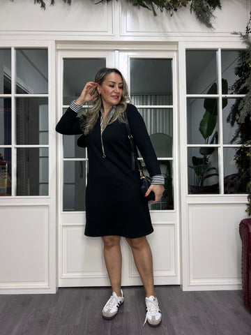 A02336 yaka çizgili fermuarlı Likralı