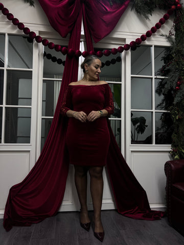 A02204  bordo kadife madonna elbise