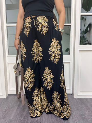 A02629 beli lastikli bol kesim viskon kumaş pantolon