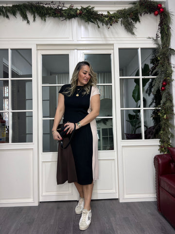 A02344 kahve siyah garni likralı elbise