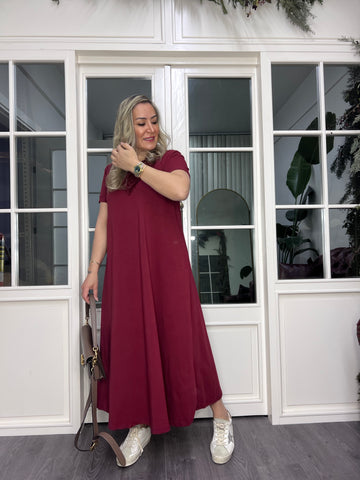 A02468 yakası güpürlü likralı uzun elbise