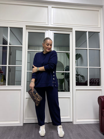 A02184 lacivert çıtçıtlı modal kumaş eşofman takımı